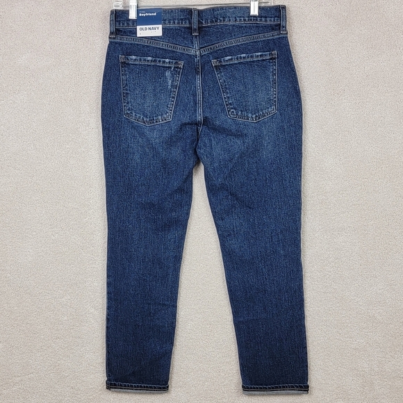 Old Navy Barbara Dark Wash Ripped Boyfriend Straight Denim Blue Jeans Sz 4 NEW - Picture 3 of 16